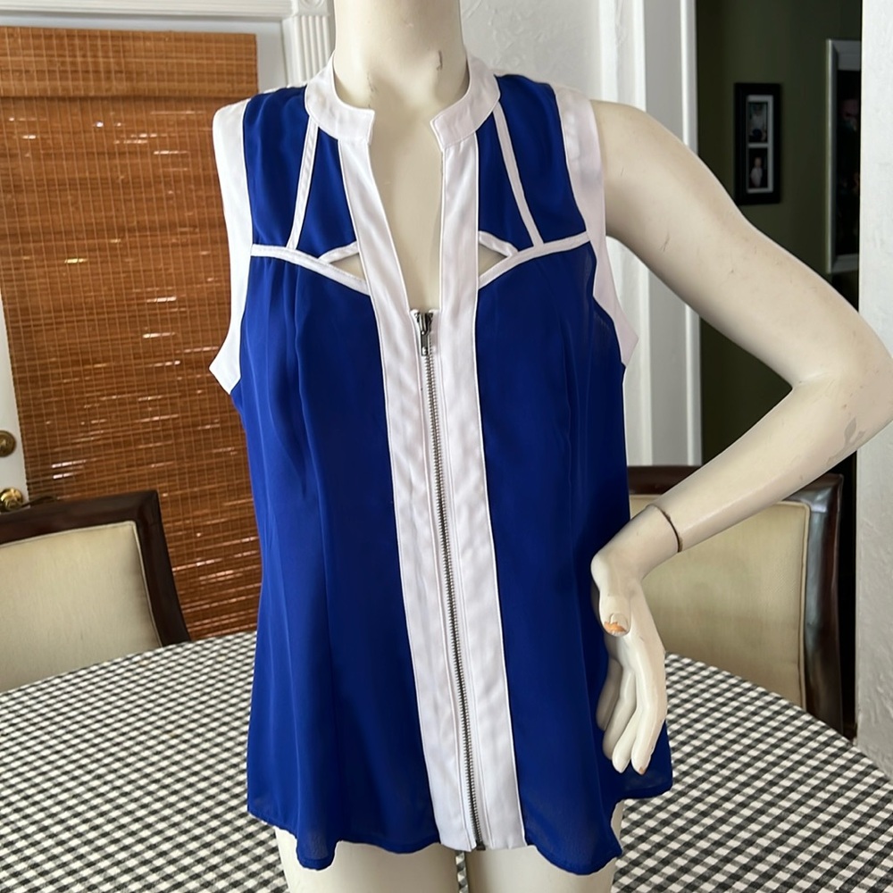 Blue and white top. Size L